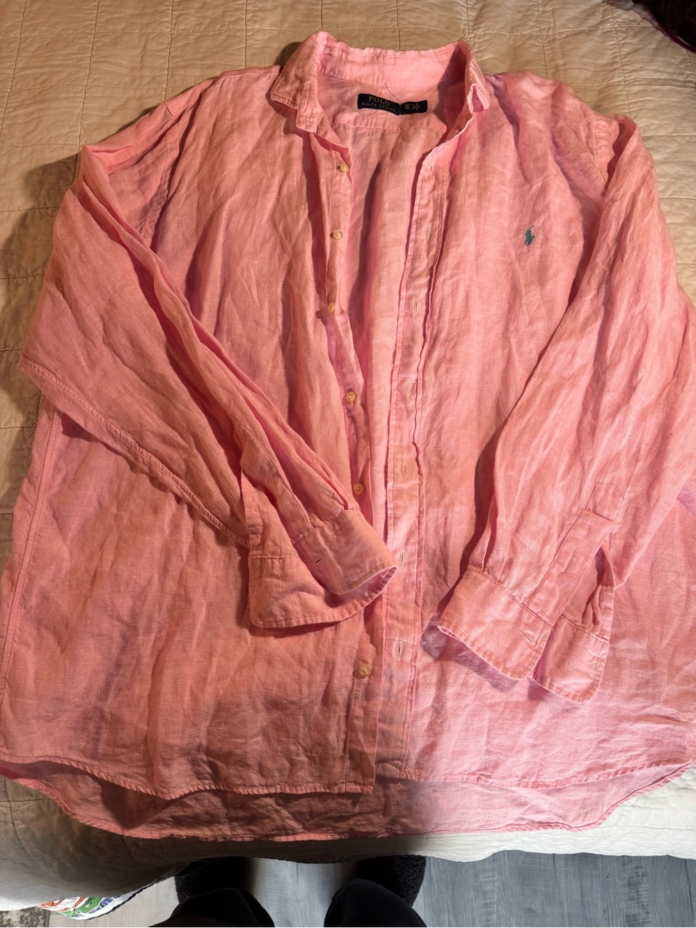 Ralph Lauren Pink 100% Linen Button-Down Shirt